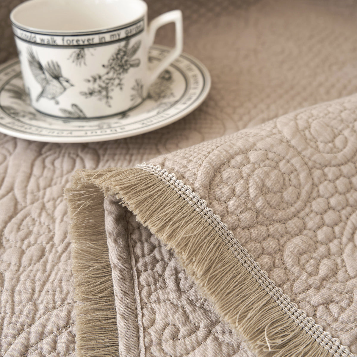Neutral Fringed Cotton Throw Blanket