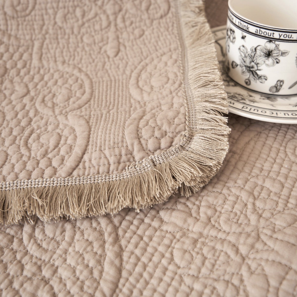 Neutral Fringed Cotton Throw Blanket
