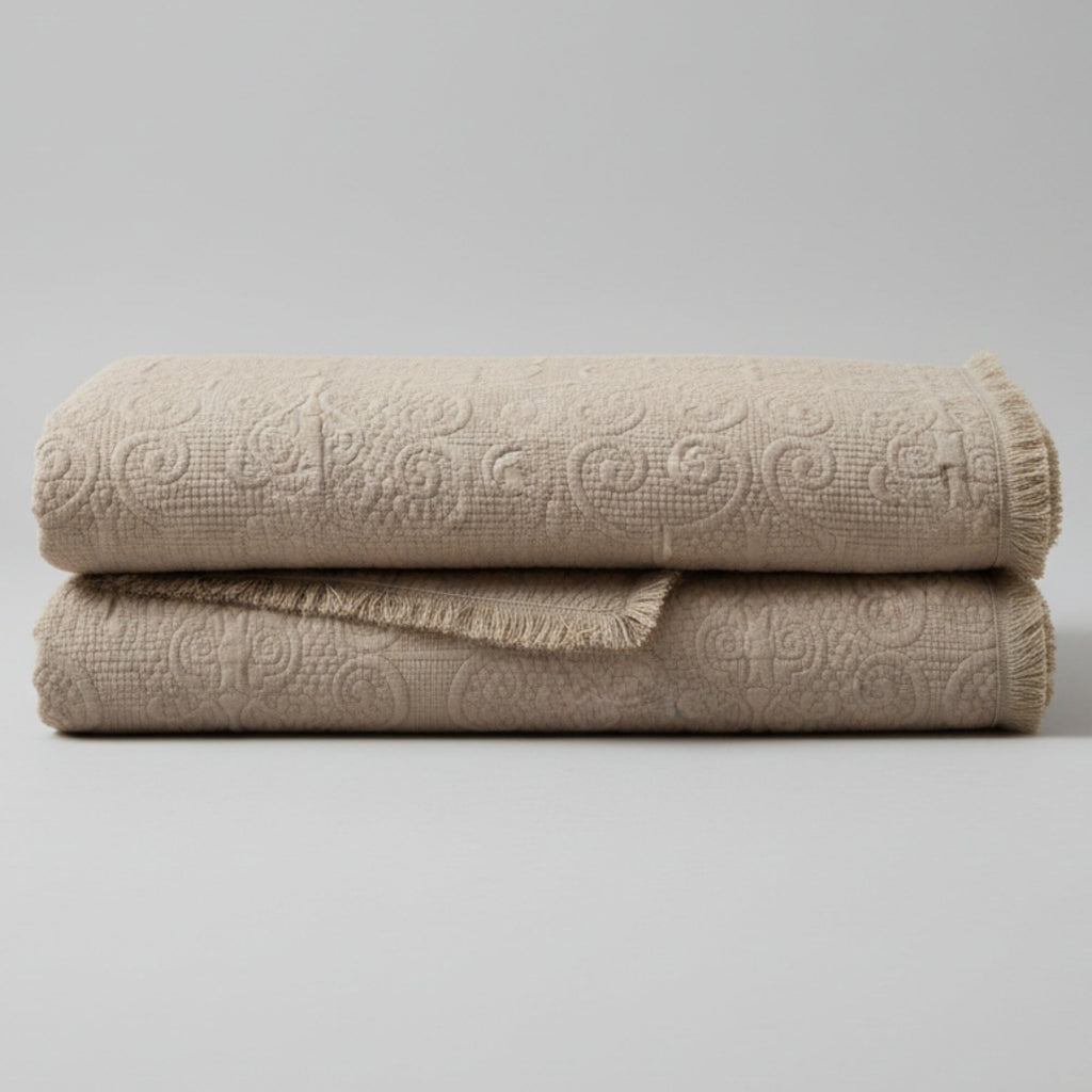 Neutral Fringed Cotton Throw Blanket