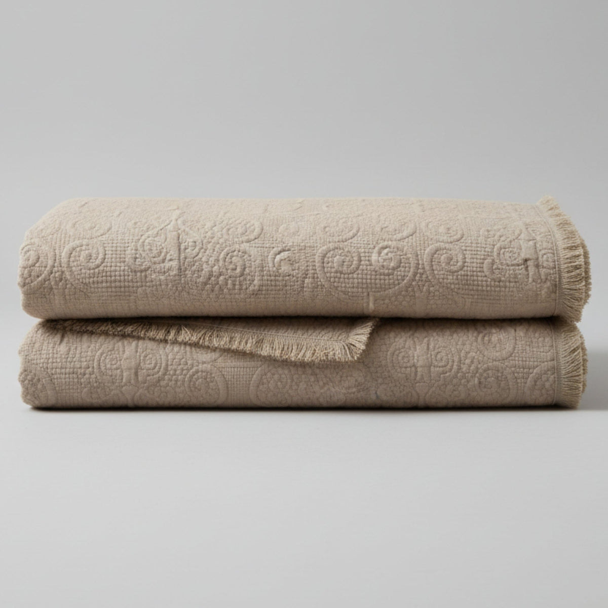 Neutral Fringed Cotton Throw Blanket