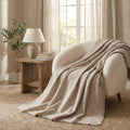 Neutral Fringed Cotton Throw Blanket