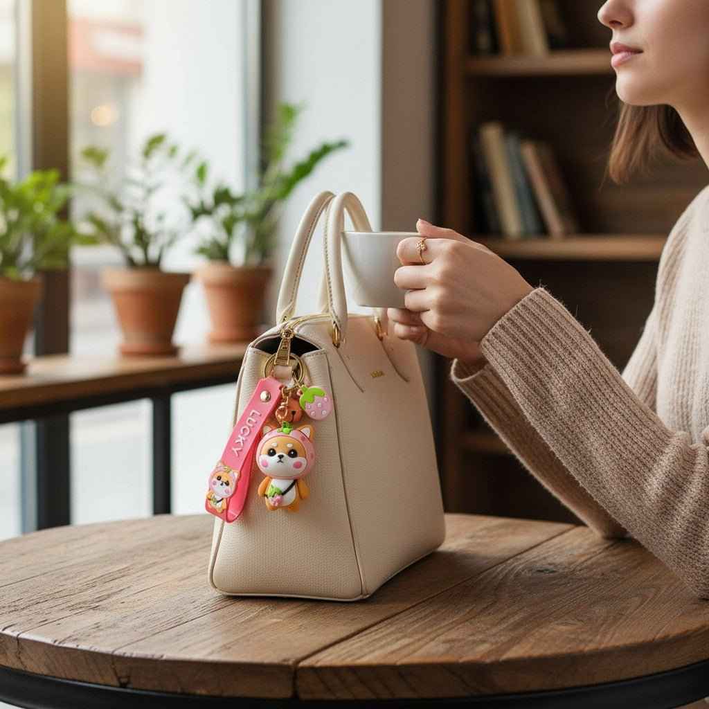 Pink Strawberry Shiba Bag Charm