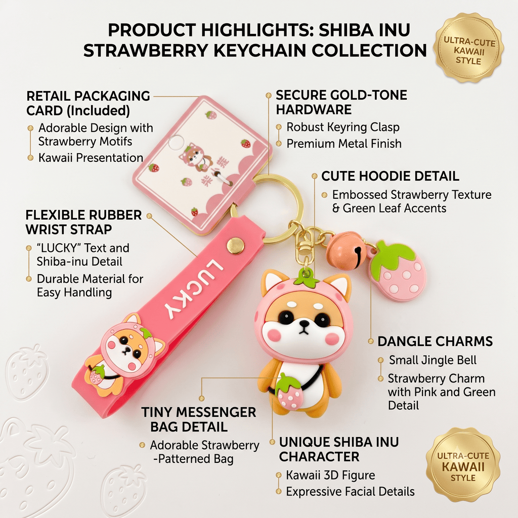 Pink Strawberry Shiba Bag Charm